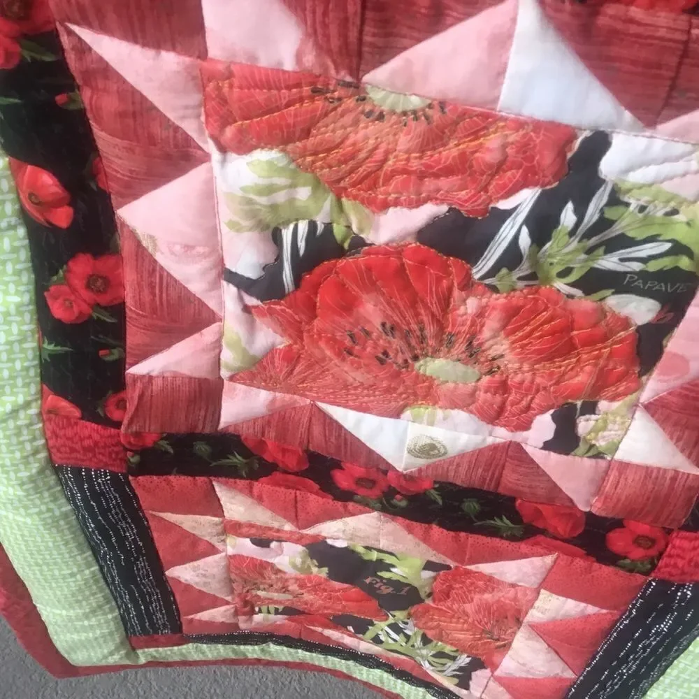 Brand new Hand Crafted Poppies Quilt